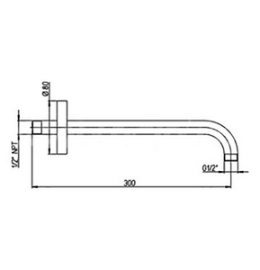 Кронштейн для верхнего душа, стеновой, 300мм, круглый, с подводом воды 1/2, (цв.хром), Paini ZZ Paini Универсал 50CR745T130BI