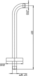 Кронштейн для верхнего душа, стеновой, 400мм, круглый, с подводом воды 1/2, (цв.хром), Paini ZZ Paini Универсал 50CR745T140BI