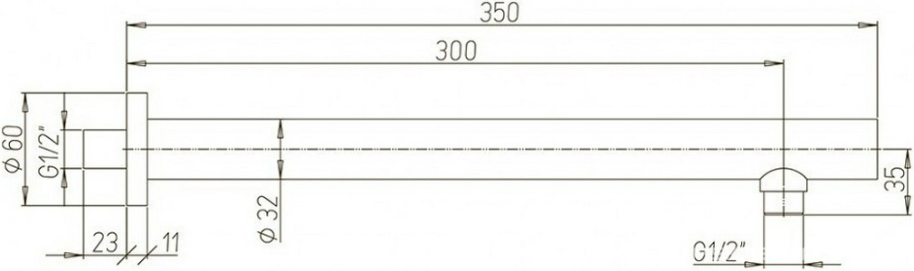 Кронштейн для верхнего душа, стеновой, 300(350)мм, круглый, с подводом воды 1/2, (цв.брашированный никель PVD), Paini ZZ Paini Универсал 50PW745TT35