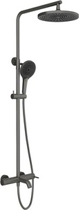 Смеситель для ванны/душа, со стационарным верхним душем пластик d250мм, ручн.душевая лейка, шланг в компл., (цв.оружейная сталь),  ZZ Aqueduto Chuva CHU0245