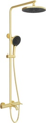 Смеситель для ванны/душа, со стационарным верхним душем пластик d250мм, ручн.душевая лейка, шланг в компл., (цв.шлифованное золото),  ZZ Aqueduto Chuva CHU0250