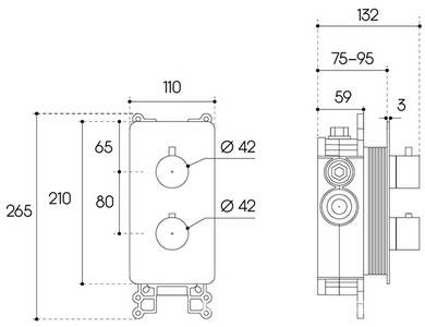 Смеситель термостат для душа встраиваемый в стену, на 3 потребителя, (цв.хром),  ZZ Aqueduto Aceno ACE0300