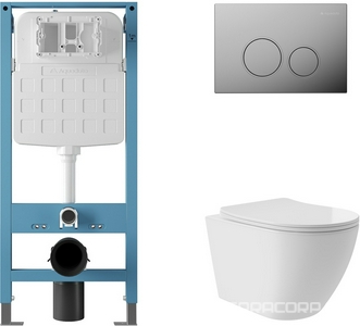 Компл.: унитаз подв.,безободк,Tornado 520х365мм,цв.белый гл, сиденье с микролиф,,инстал. д/унит., крепёж, клавиша смыва Circulo цв.хром,  ZZ Aqueduto Ovo Plus AQDS121T
