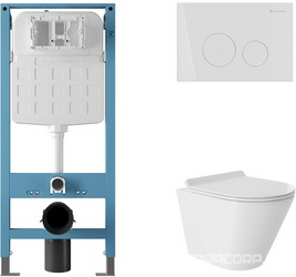 Компл.: унитаз подв.,безободк,Tornado 480х360мм, цв.белый гл, сиденье с микролиф,, инстал. д/унит., крепёж, клавиша смыва Circulo цв.белый,  ZZ Aqueduto Cone AQDS119T