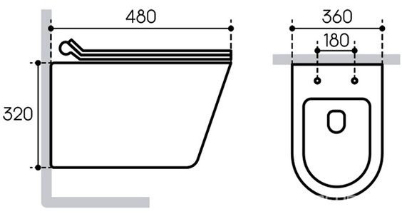 Компл.: унитаз подв.,безободк,Tornado 480х360мм, цв.белый гл, сиденье с микролиф,, инстал. д/унит., крепёж, клавиша смыва Circulo цв.белый,  ZZ Aqueduto Cone AQDS119T