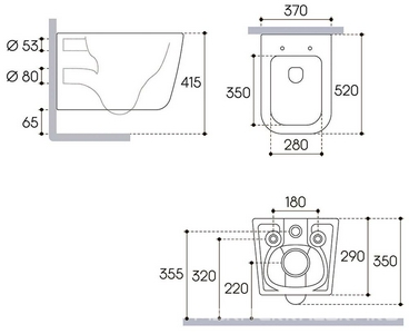 Унитаз подвесной 520х370мм, безободковый, смыв Tornado, сиденье с микролифтом, крепёж в компл., (цв.белый),  Aqueduto Macio MACT2110