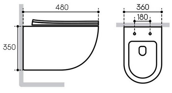Унитаз подвесной 480х360мм, безободковый, смыв Tornado, сиденье с микролифтом, крепёж в компл., (цв.белый глянец),  Daily Aqueduto Ovo OVOTD2210