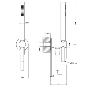 Душевой комплект: лейка, шланг 150см, кронштейн совмещ.с подводом воды, (цв. Steel Brushed), Gessi 316 ZZ Gessi Flessa 54023 239