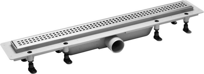 Дренажн.канал 850мм, готов.компл, сифон d50 вых.вбок,60л/мин,затвор(сухой/гидро),мин h монтаж 65мм, 2х стор.решетка перфорация цв.стальной, ZZ Plastbrno DESIGN 1 SZA1850