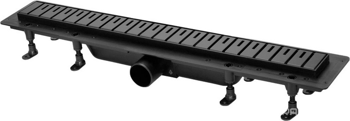 Дренажн.канал 750мм, готов.компл, сифон d50 вых.вбок,60л/мин,затвор(сухой/гидро),мин h монтаж 65мм, решетка цв.черный матовый,  ZZ Plastbrno DESIGN 6 SZA6750