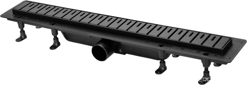 Дренажн.канал 750мм, готов.компл, сифон d50 вых.вбок,60л/мин,затвор(сухой/гидро),мин h монтаж 65мм, решетка цв.черный матовый,  ZZ Plastbrno DESIGN 6 SZA6750