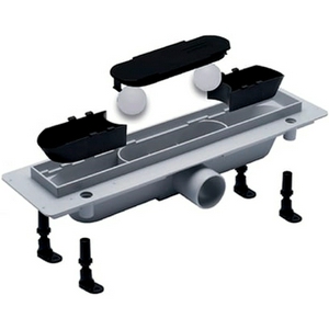 Дренажн.канал 550мм, готов.компл, сифон d50 вых.вбок,60л/мин,затвор(сухой/гидро),мин h монтаж 65мм, 2х стор.решетка цв.стальной/под плитку, Plastbrno DESIGN 4 SZA4550