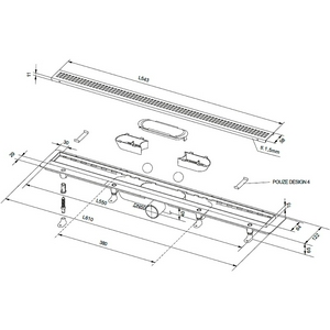 Дренажн.канал 550мм, готов.компл, сифон d50 вых.вбок,60л/мин,затвор(сухой/гидро),мин h монтаж 65мм, 2х стор.решетка цв.стальной/под плитку, Plastbrno DESIGN 4 SZA4550