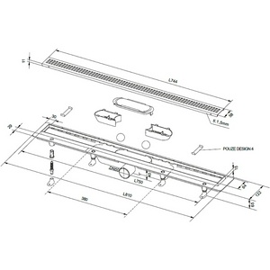 Дренажн.канал 750мм, готов.компл, сифон d50 вых.вбок,60л/мин,затвор(сухой/гидро),мин h монтаж 65мм, 2х стор.решетка цв.стальной/под плитку, Plastbrno DESIGN 4 SZA4750