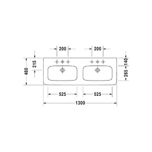 Раковина 1300х480мм, двойная, с 2 отв. для 2-х смесит, с переливом, для установки с мебелью, глазуровка снизу,  ZZ Duravit DuraStyle 233813 00 00