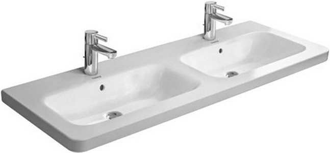 Раковина 1300х480мм, двойная, с 2 отв. для 2-х смесит, с переливом, для установки с мебелью, глазуровка снизу,  ZZ Duravit DuraStyle 233813 00 00