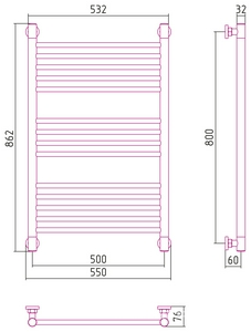 Полотенцесушитель ДР "БОГЕМА+" прямая 800х500 / Состаренная ЛАТУНЬ ZZ Сунержа Богема 051-0220-8050