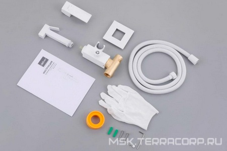 Смеситель совмещ. с гигиенич. душем, готовый к-т: лейка, шланг, скрытая часть, (цв.белый матовый),  ZZ Abber Daheim AF8226W