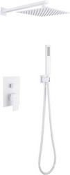 Душ.система встр.в стену:смеситель, стац.верхний душ 25х25см., шланг, лейка, кронштейн совмещ.с вых воды в компл., (цв.белый матовый),  ZZ Abber Daheim AF8219W
