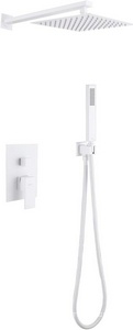 Душ.система встр.в стену:смеситель, стац.верхний душ 25х25см., шланг, лейка, кронштейн совмещ.с вых воды в компл., (цв.белый матовый),  ZZ Abber Daheim AF8219W