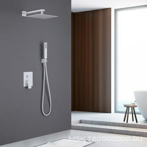 Душ.система встр.в стену:смеситель, стац.верхний душ 25х25см., шланг, лейка, кронштейн совмещ.с вых воды в компл., (цв.белый матовый),  ZZ Abber Daheim AF8219W