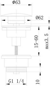 Донный клапан для сливного отверстия раковин/биде без перелива, клик-клак, G 1 1/4, (цв.черный матовый), Abber ZZ Abber Универсал AF0011B