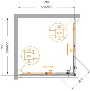 Душевой уголок 900х900хh2000мм, квадратн., 2 сдвижные дверцы с 2-мя неподв. сегм. (стекло прозрачное 8 мм, фурнит.цв.оружейная сталь), Relax ZZ Cezares relax RELAX-304-A-2-90-C-GM
