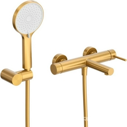 Смеситель для ванны, лейка, шланг, кронштейн в компл., (цв.брашированное золото), Relax ZZ