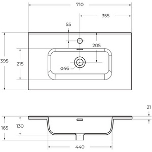 Раковина (ПРОДАЖА ТОЛЬКО С БАЗОЙ ПОД РАК.) 710х390мм, с 1 отв.д/смесит., с переливом, (керамика, цв.белый), BelBagno ZZ BelBagno Универсал BB700/390ETL