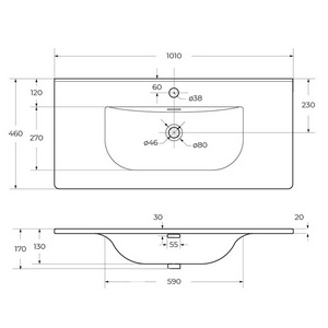 Раковина 1010x460x170 мм, с 1 отв.д/смесит., с переливом, (керамика, цв.белый), BelBagno ZZ BelBagno Универсал CZR-8099-100