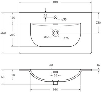 Раковина 810х460х170мм, с 1 отв.д/смесит., с переливом, (керамика, цв.белый), BelBagno ZZ BelBagno Универсал BB-8099-80