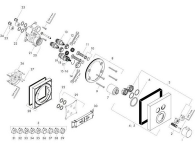 Термостат встраив. в стену на 2 потребителя, наружняя часть, БЕЗ скрытой части арт.01800180, (цв.шлиф.бронза), HG ShowerSelect  ZZ Hansgrohe Ecostat S 15763140