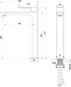 Смеситель для раковины, Высокий, без д/к, (цв.брашированный никель),  ZZ Oliveeka D-LINE OL-239003-BN