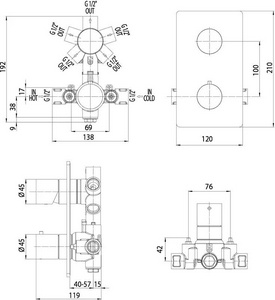 Внутренняя часть встраиваемого смесителя для душа, на 2-5 потребителя с термостатом, для для арт.Z00002/Z00061, Bossini ZZ Bossini Универсал Z00125000