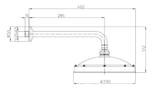 Душ верхний, стационарный, лейка d 20см, настенный монтаж, (кронштейн 28,5см, розетка в компл.), (цв.бронза), RETRO ANTIKAL d 230 Bossini ZZ Bossini Универсал H18700J 022