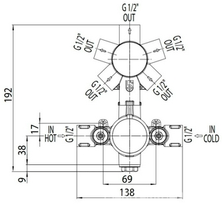 Внутренняя часть встраиваемого смесителя для душа, на  потребителя с термостатом, Bossini ZZ Bossini Универсал Z000101000