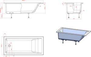 Ванна 1700x800xh440мм, без панели, слива-перелива, ножки в компл., литой мрамор цв.белый глянец., Нейт ZZ