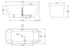 Ванна 1700x800xh600мм, акрил, отдельностоящая, слив-перелив цв.хром в комплекте, BelBagno ZZ