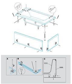 Универсальный установочный комплект для 2-х панелей прямоугольной акриловой ванны, Cezares ZZ