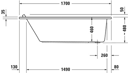 Ванна акриловая 1700х750хh485мм, без ножек и слива/перелива, Starck ZZ