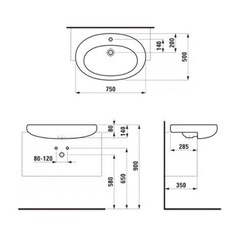Раковина накладная 750х520мм, 1 отв. для смесителя, LCC, Alessi One ZZ