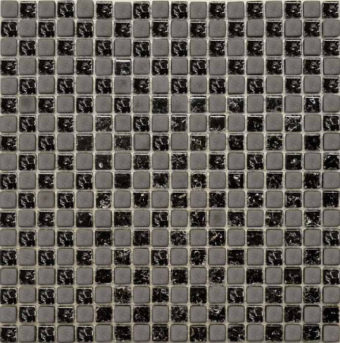 Мозаика Glass 2023 шахматка черная колотая - черная матовая ZZ|30х30