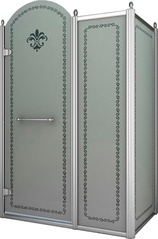 Душевой уголок 1000х1000хh2118мм, квадрат, "Левый" распаш. дверь слева, с неподв.стенкой (стекло матовое с прозр/узором, 8мм, фурн/хром), Retro ZZ