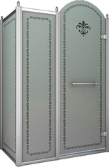 Душевой уголок 1000х1000хh2118мм, квадрат, "Правый" распаш. дверь справа, с неподв.стенкой (стекло матовое с прозр/узором, 8мм, фурн/хром), Retro ZZ