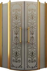 Душевое ограждение, 1/4 круга, R550, 1000х1000хh1950мм, 2 расп.двери с 2 неподв.сегм., (профиль цв. золото, стекло 6мм матовое.с прозр.рис), Malme ZZ