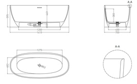Ванна 1600х700хh580мм, отдельностоящая, литой камень S-Stone матовый цв.RAL7032 полностью, донный клапан Up&Down в цвет ванны в компл., Alda ZZ