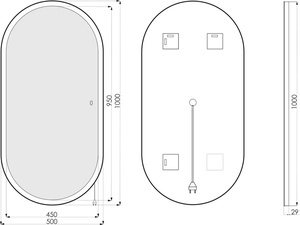 Зеркало STWORKI Мальмё 100x50 см с подсветкой, сенсор на зеркале, овальное, ZZ