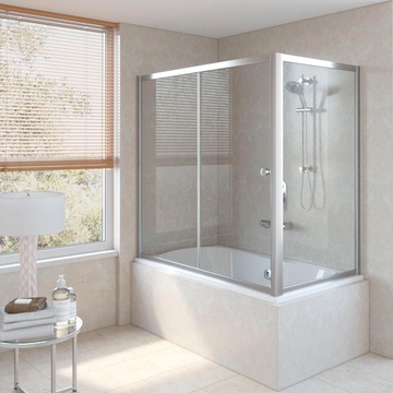 Шторка на ванну ZV+ZVF, 170x75x140 см, раздвижная с неподвижной боковой стороной, профиль хром глянцевый, стекло прозрачное ZZ