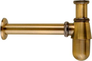 Сифон трубчатый для раковины, под донный клапан G1 1/4*32 с отводной трубой и отражателем, бронза XX