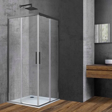 Душевой уголок 900x900хh1950мм, квадратн., раздвижные двери, (стекло прозрачное 6мм Easy Clean, фурн.цв.вороненая сталь), Soft ZZ